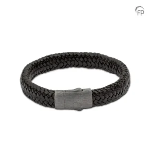 Gevlochten leren assieraad armband - L