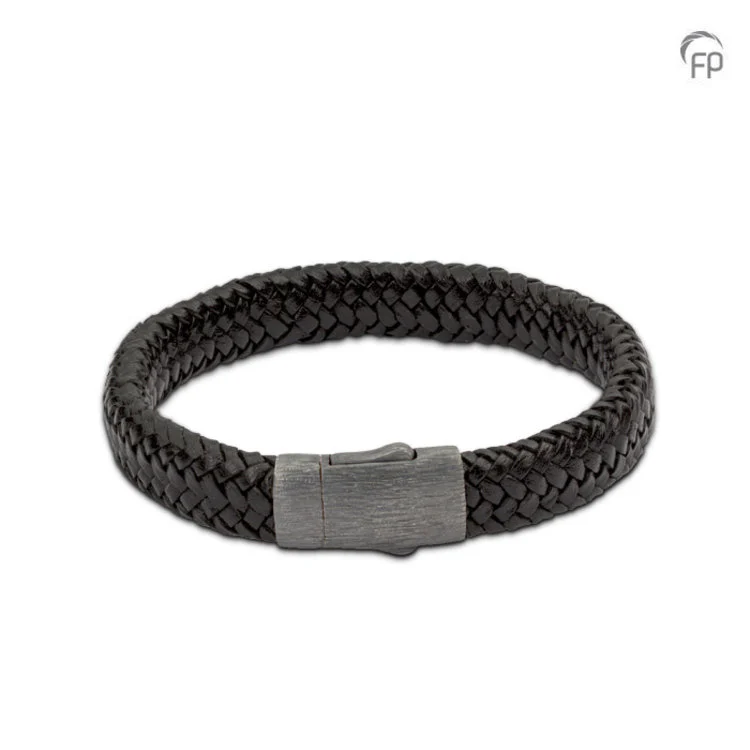 Gevlochten leren assieraad armband - L