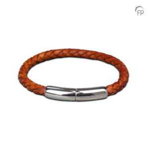 Gevlochten leren cognac asarmband heren - L
