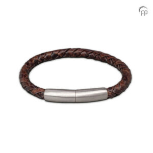 Bruine leren gevlochten asarmband heren- XL